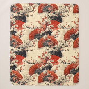 Japanese Cherry Blossom Fan Pattern (5) Sherpa Blanket