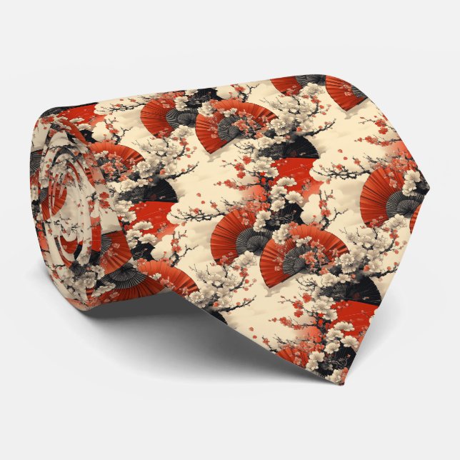 Japanese Cherry Blossom Fan Pattern (5) Tie (Rolled)