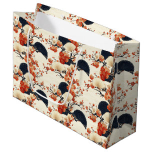 Japanese Cherry Blossom Fan Pattern (6) Large Gift Bag