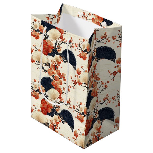 Japanese Cherry Blossom Fan Pattern (6) Medium Gift Bag (Front Angled)