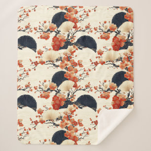 Japanese Cherry Blossom Fan Pattern (6) Sherpa Blanket