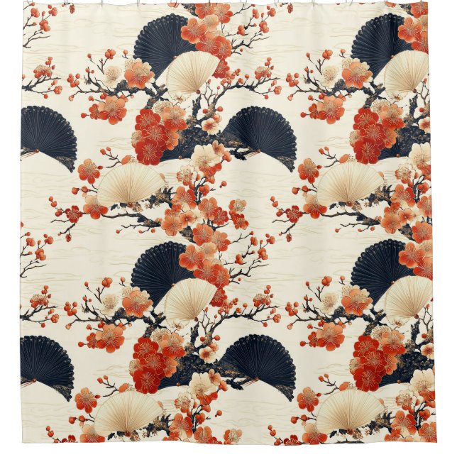 Japanese Cherry Blossom Fan Pattern (6) Shower Curtain (Front)