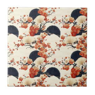 Japanese Cherry Blossom Fan Pattern (6) Tile