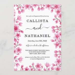 Japanese Cherry Blossom Floral Border Engagement Invitation