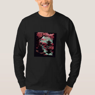 Japanese Cherry blossom garden with monk praying t T-Shirt