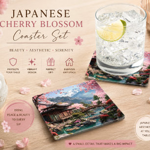 Japanese Cherry Blossom Landscape Coaster Set   El
