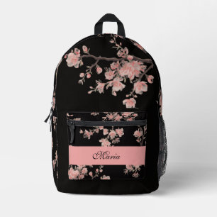 Japanese Cherry Blossom monogram Blush Pink Black Printed Backpack