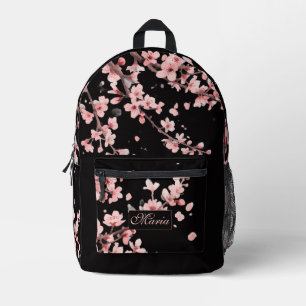 Japanese Cherry Blossom monogram Blush Pink black Printed Backpack