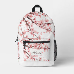 Japanese Cherry Blossom monogram Blush Pink white Printed Backpack