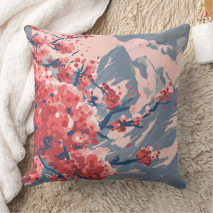 Japanese Cherry Blossom & Mountain Art Cushion