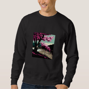 Japanese Cherry blossom next to a lake painting Sweatshirt