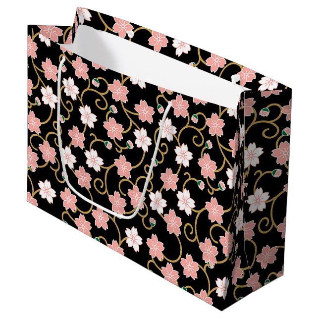Japanese Cherry Blossom Pattern Large Gift Bag (Front Angled)