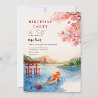 Japanese Cherry Blossom Sakura Birthday Invitation