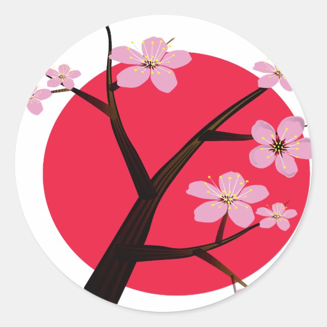 Japanese Cherry Blossom Tattoo Classic Round Sticker (Front)