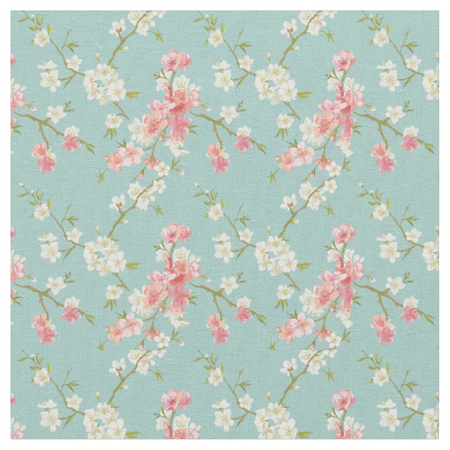Japanese,cherry blossom,teal,white,pink,floral,fun fabric (Close Up)
