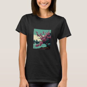 Japanese Cherry Blossom tree river suspension brid T-Shirt