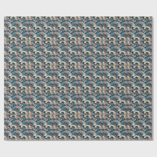 Japanese Cherry Blossom & Waves Floral Pattern Art Wrapping Paper