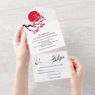Japanese Cherry Blossom Wedding  All In One Invitation