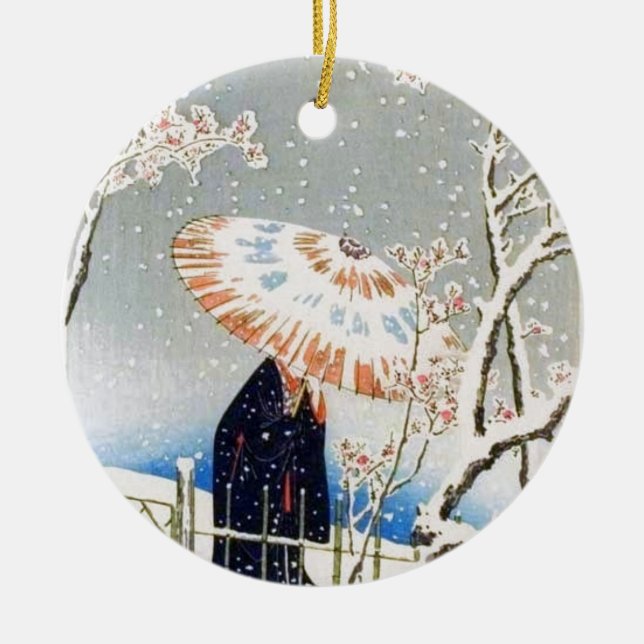 Japanese Cherry Blossoms Ceramic Tree Decoration (Front)