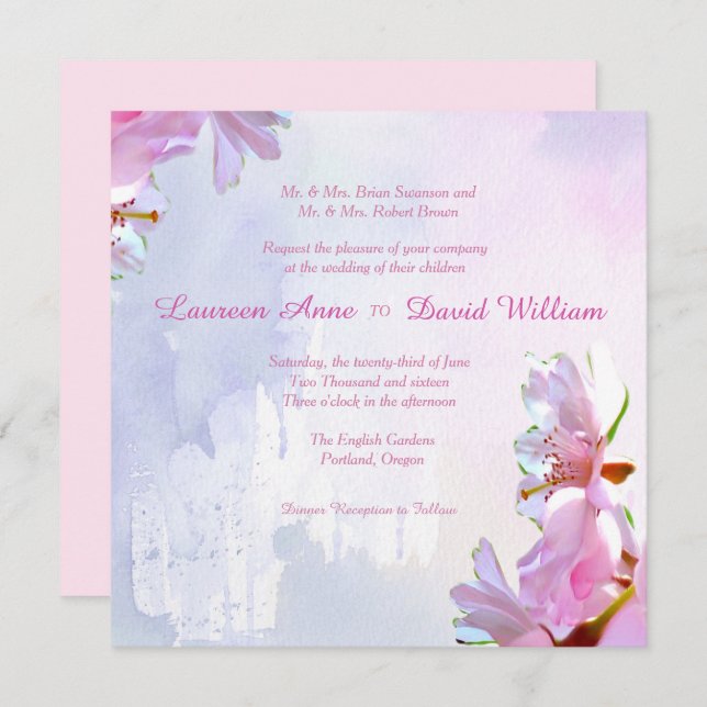 Japanese Cherry Blossoms Custom Wedding Invitation (Front/Back)