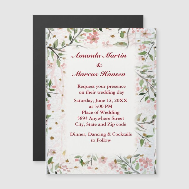 Japanese Cherry Blossoms Flowers Magnetic Invitation (Front/Back)