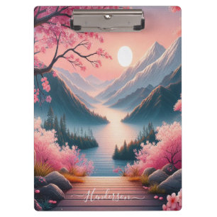 Japanese Cherry Blossoms Mountain Forest Landscape Clipboard