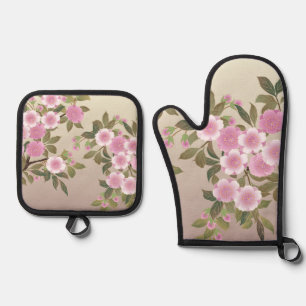 Japanese Cherry Blossoms Oven Mitt & Pot Holder Set