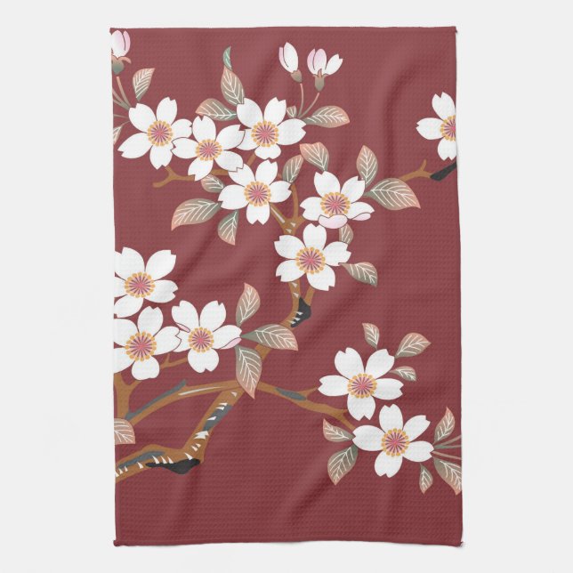 Japanese Cherry Blossoms Tea Towel (Vertical)