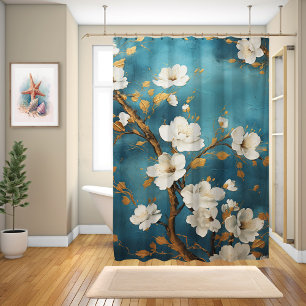 Japanese Cherry Blossoms Watercolor Shower Curtain