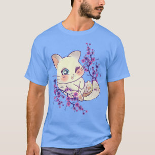 Japanese Cherry Sakura Tree Kawaii Kitten Flower B T-Shirt