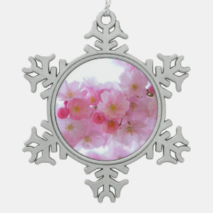 Japanese Cherry Tree Flower Snowflake Pewter Christmas Ornament