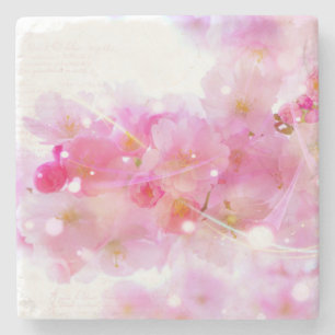 Japanese Cherry Tree with Pastel Pink Blossoms Stone Coaster