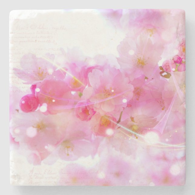 Japanese Cherry Tree with Pastel Pink Blossoms Stone Coaster (Front)