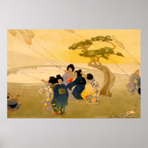 Japanese Children Flying Kites - Bertha Lum - 1913 Poster