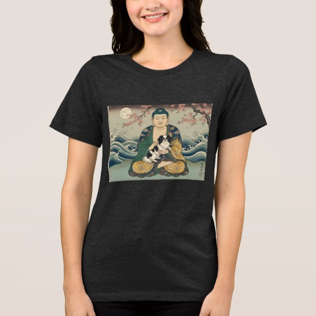 Japanese Chin and Buddha  Tri-Blend Shirt (Front)