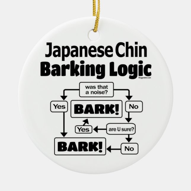 Japanese Chin Barking Logic Ceramic Tree Decoration (Front)