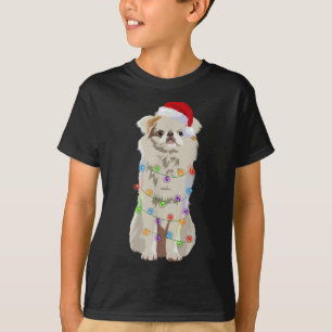 Japanese Chin Christmas Lights Xmas Dog Lover Sant T-Shirt
