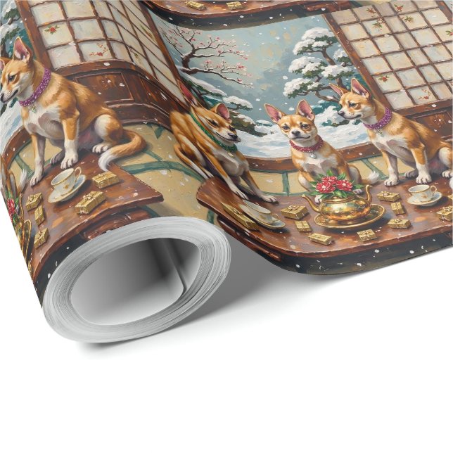 Japanese Chin Christmas Palace Tea Party Holiday Wrapping Paper (Roll Corner)