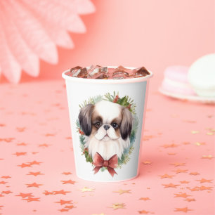 Japanese Chin Christmas Wreath Festive Pup Paper Cups