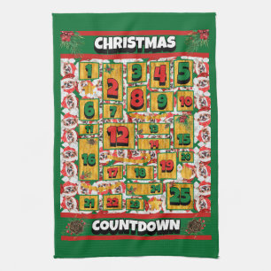 Japanese Chin Countdown Christmas Advent Calendar Tea Towel