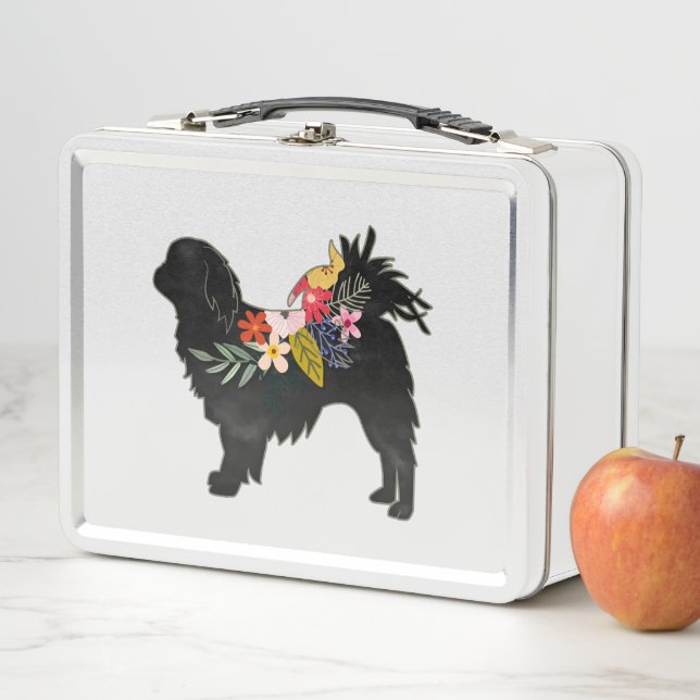 Japanese Chin Dog Breed Bohemian Floral Silhouette Metal Lunch Box (In Situ)
