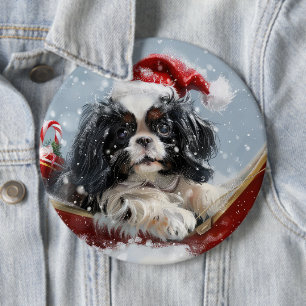 Japanese Chin Dog Christmas Festive 6 Cm Round Badge