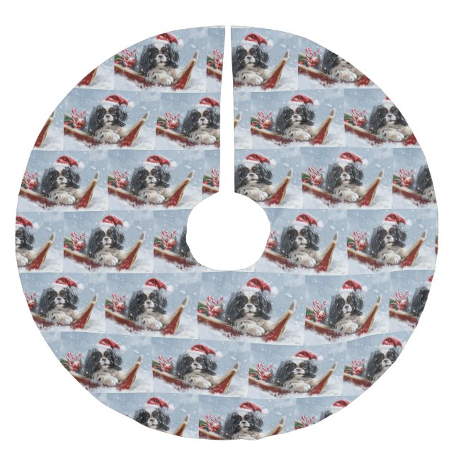 Japanese Chin Dog Christmas Festive Brushed Polyester Tree Skirt (Front)