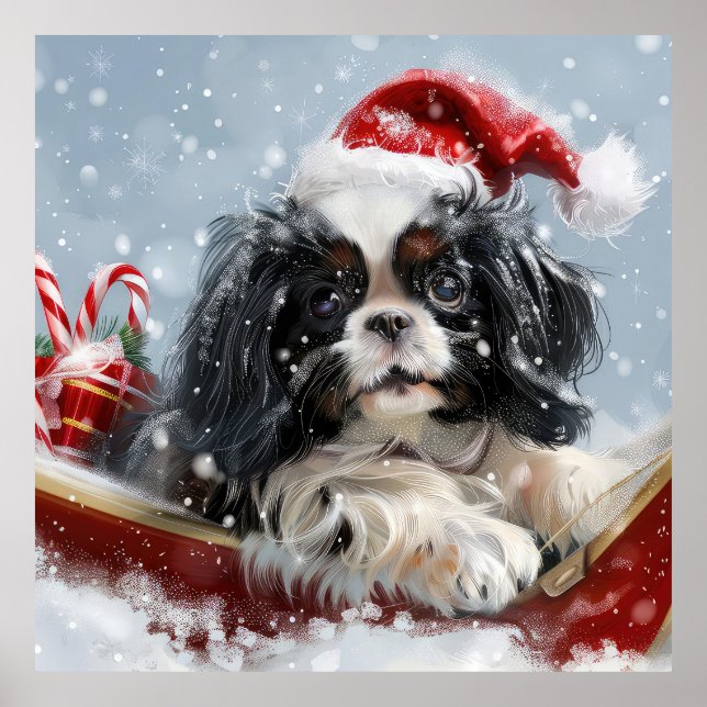 Japanese Chin Dog Christmas Festive Poster (Front)