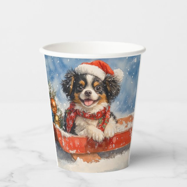Japanese Chin Dog in Sledge Let it Snow Christmas Paper Cups (Front)