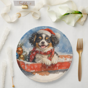 Japanese Chin Dog in Sledge Let it Snow Christmas Paper Plate