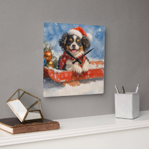Japanese Chin Dog in Sledge Let it Snow Christmas Square Wall Clock