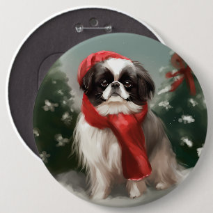 Japanese Chin Dog in Snow Christmas  6 Cm Round Badge