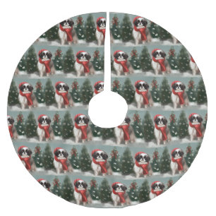 Japanese Chin Dog in Snow Christmas  Brushed Polyester Tree Skirt