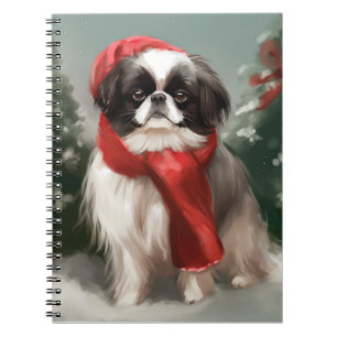 Japanese Chin Dog in Snow Christmas Notebook